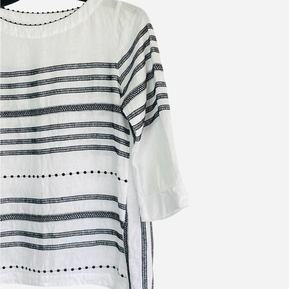 J Jill Love Linen Tunic Top XS Black Embroidered Stripes Boho Coastal Relaxed - Picture 6 of 12